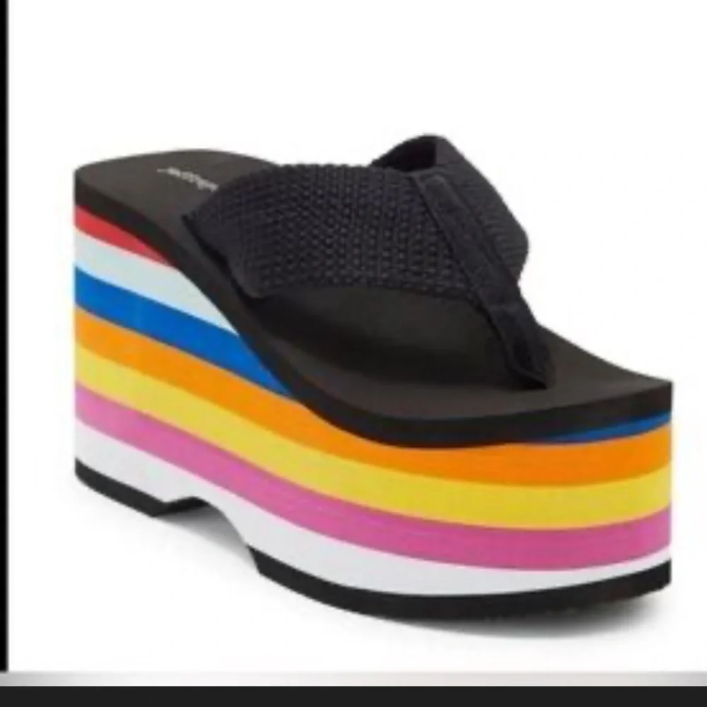 Rare Jeffrey Campbell black rainbow platform y2k 90s sandal spring casual $200